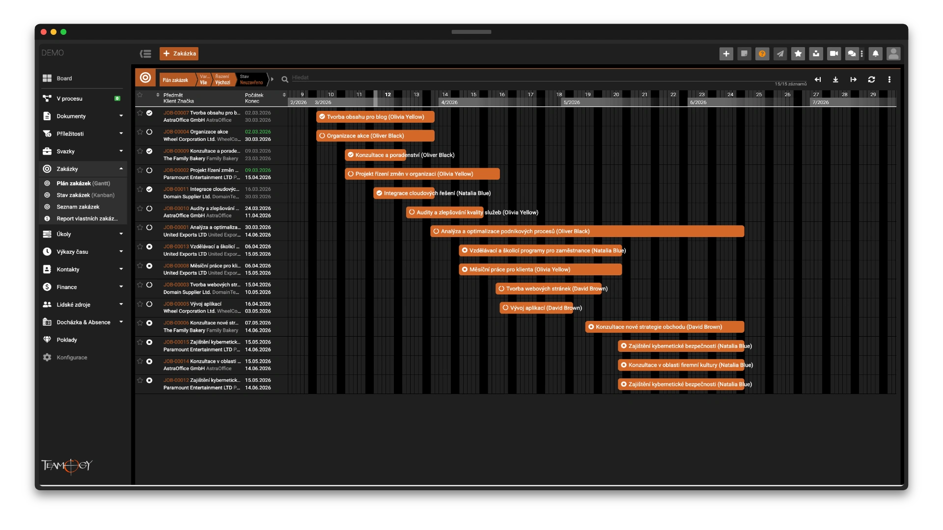 Gantt chart showing concurrent agency projects in Teamogy