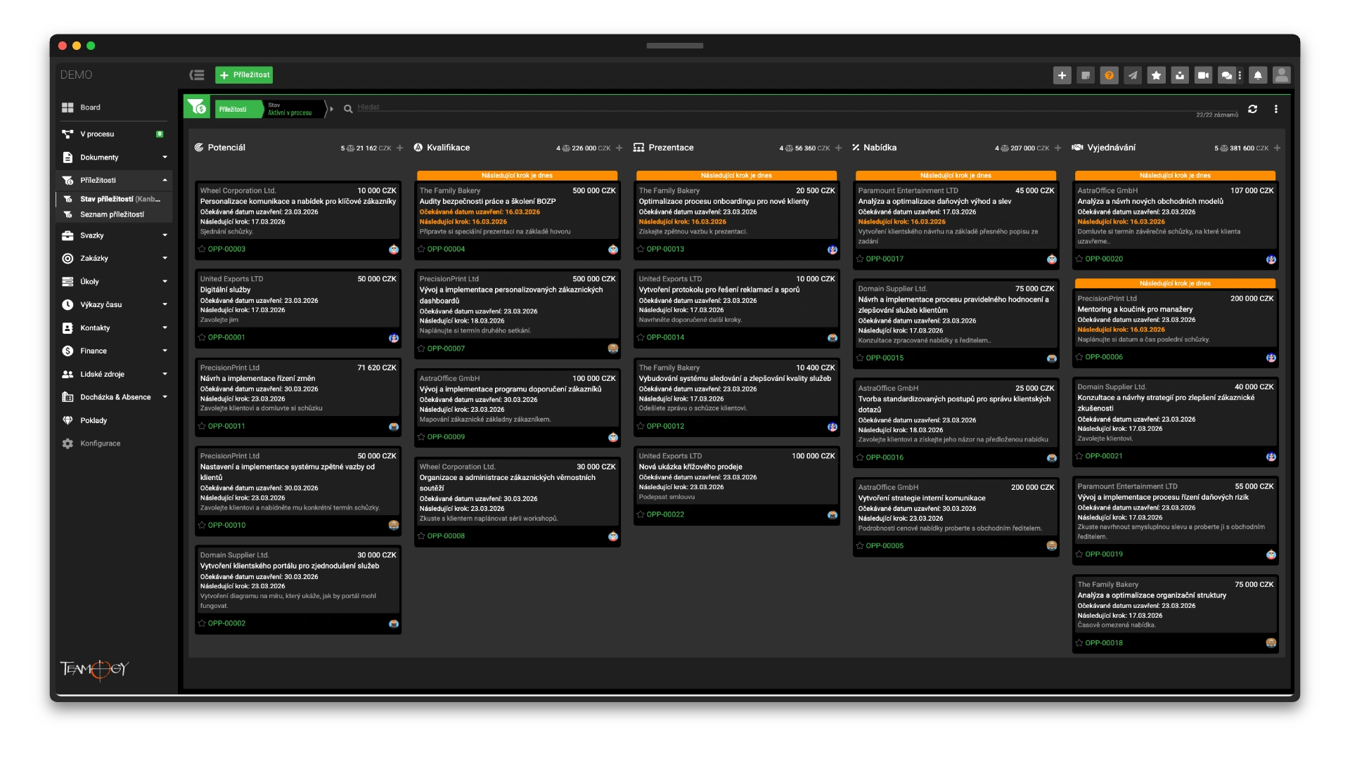 New business pipeline with kanban view and weighted value in Teamogy